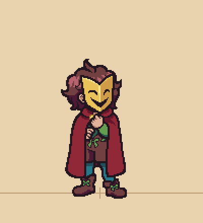 Animation Process 3 A GIF of Kid waving a marotte in the air. It shows a fully rendered animation after Coloring, the final step in the animation process. Once the animation's cleaned up, it's colored by Conner or Vespera. They reference Fafakus's concept art for the palette.