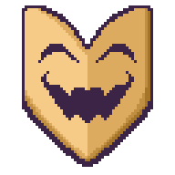 Masque Pin A rough illustration of a Masque enamel pin. His eyes are closed and he is smiling with a toothy grin.